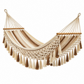 Amaca 200 x 150 cm in cotone beige e marrone con frange stile boho