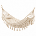Amaca 200 x 100 cm in cotone beige con frange stile boho per relax