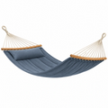 Amaca da giardino 200 x 120 cm in tessuto blu con barre in legno - sospesa con cuscino poggiatesta