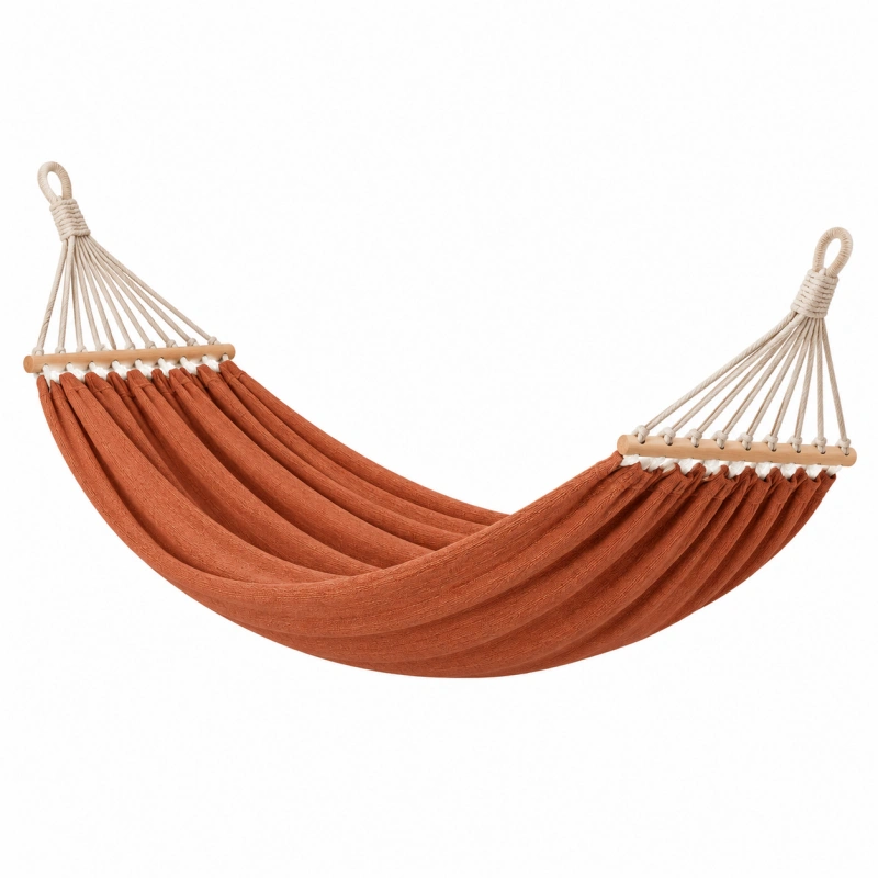 Amaca da giardino 300 x 100 cm in cotone arancione con barre in legno sospesa