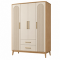 Armadio guardaroba 120 x 55 x 190 cm in pannelli di legno crema e legno naturale con 4 ante e 2 cassetti stile moderno