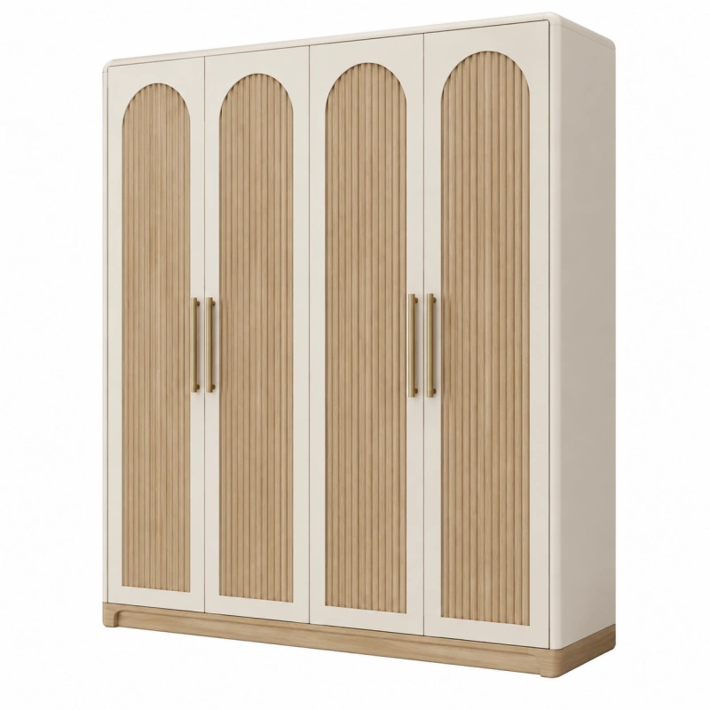 Armadio guardaroba 180 x 55 x 200 cm in legno bianco e naturale a 4 ante stile moderno