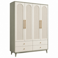Armadio guardaroba 180 x 55 x 200 cm in legno bianco con 4 ante 4 cassetti e maniglie dorate stile moderno