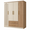 Armadio guardaroba 160 x 55 x 200 cm in legno beige e rovere con 4 ante e 2 cassetti stile moderno