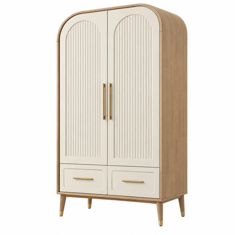Armadio guardaroba 100 x 55 x 190 cm in legno beige e rovere con ante scanalate