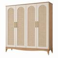 Armadio guardaroba 180 x 55 x 200 cm in legno beige con ante in rattan stile naturale