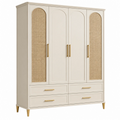 Armadio 160 x 55 x 200 cm in legno beige con inserti in rattan - 4 ante e 4 cassetti