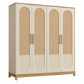 Armadio 180 x 55 x 200 cm a 4 ante in legno beige con rattan intrecciato stile naturale