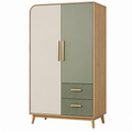 Armadio 100 x 55 x 190 cm in legno ingegnerizzato beige verde salvia con 2 ante e 2 cassetti stile moderno