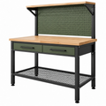 Banco da lavoro 120 x 60 x 150 cm in legno e acciaio nero e verde con pannello portautensili e cassetti