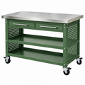 Banco da lavoro mobile 120 x 60 x 90 cm in acciaio verde con piano inox e cassetti