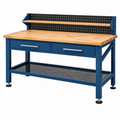 Banco da lavoro 120 x 60 x 150 cm in metallo blu e legno con pannello portautensili