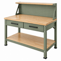 Banco da lavoro 120 x 60 x 150 cm in acciaio e bambù verde con 2 cassetti e pannello forato