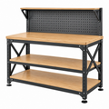 Banco da lavoro 120 x 60 x 150 cm in legno e acciaio nero/marrone con pannello forato e ripiani stile industriale