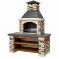 Barbecue da giardino 150 x 75 x 230 cm in pietra e metallo grigio beige con camino e ripiani