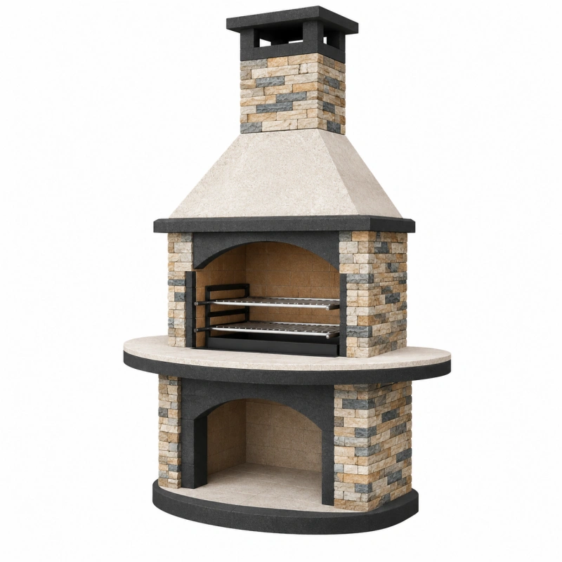 Barbecue da giardino 120 x 70 x 230 cm in pietra beige e grigio con griglia in acciaio
