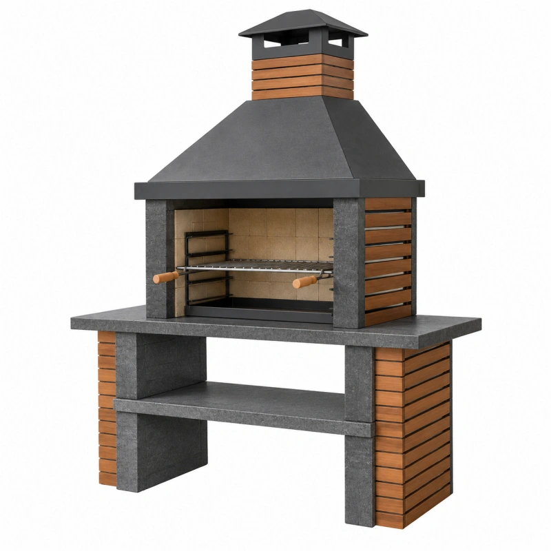 Barbecue da giardino 120 x 70 x 220 cm in pietra e metallo grigio antracite con griglia regolabile