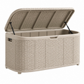 Cassapanca contenitore da esterno 120 x 52 x 60 cm in plastica beige effetto rattan con coperchio sollevabile