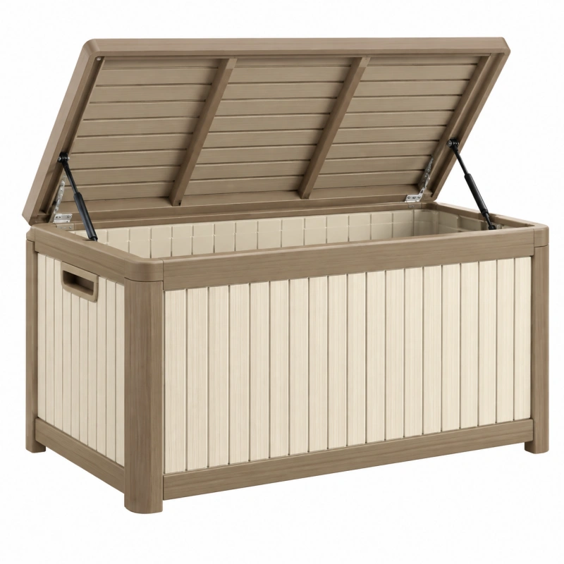 Cassapanca da esterno 117 x 45 x 57 cm in resina beige con coperchio sollevabile
