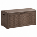 Cassapanca contenitore da esterno 120 x 56 x 63 cm in plastica marrone effetto rattan con coperchio