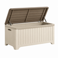 Cassapanca da esterno 123 x 55 x 58 cm in plastica beige con coperchio a sollevamento assistito