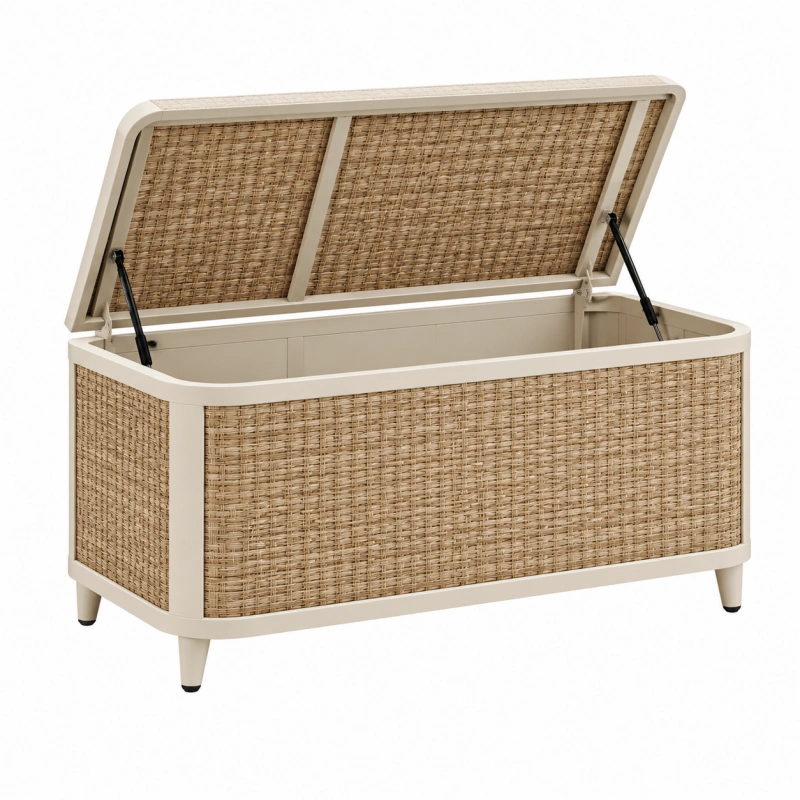 Cassapanca da giardino 120 x 45 x 60 cm in rattan sintetico beige con coperchio sollevabile