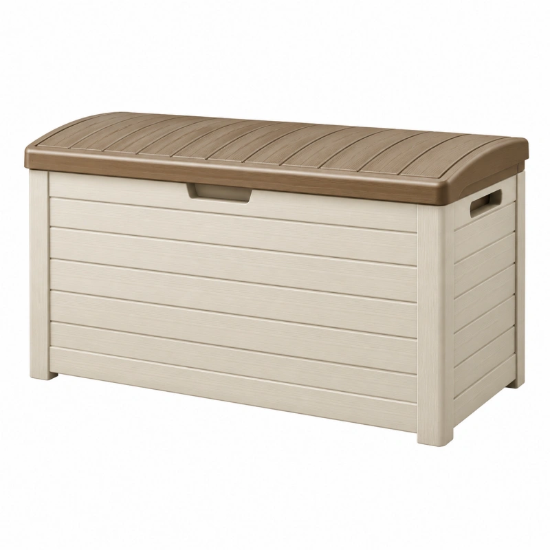 Cassapanca da esterno 120 x 60 x 63 cm in resina beige/marrone con coperchio