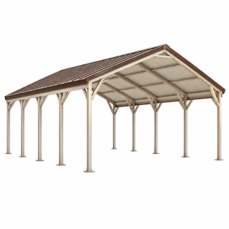 Tettoia per auto 600 x 300 x 270 cm in metallo beige/marrone - copertura da esterno