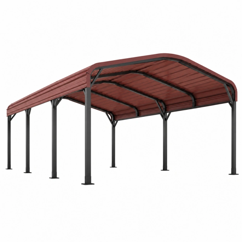 Tettoia autoportante 600 x 300 x 270 cm in acciaio nero e rosso per parcheggio esterno