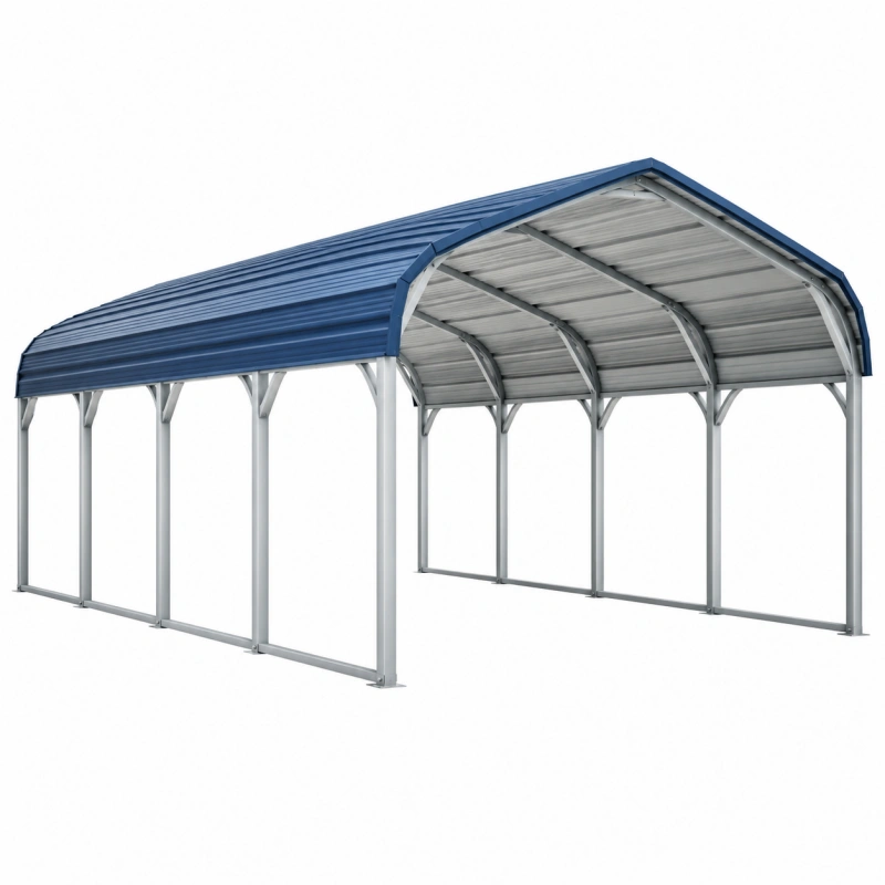 Tettoia per auto 600 x 300 x 270 cm in acciaio blu e grigio - copertura per esterni con tetto curvo