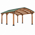 Tettoia per auto 600x300 cm in legno marrone con copertura verde inclinata